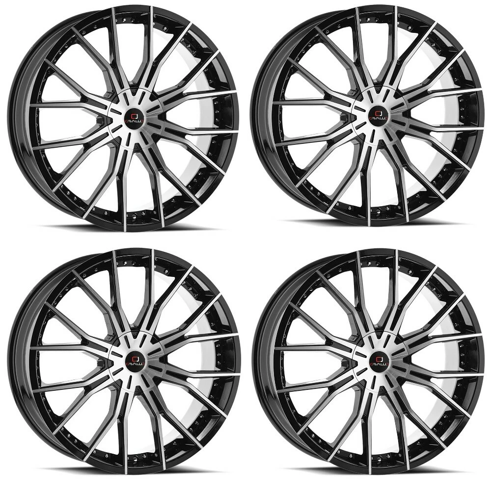 Set 4 24" Cavallo CLV-36 Gloss Black & Machined Wheels 24x9 6x135 6x5.5 25mm