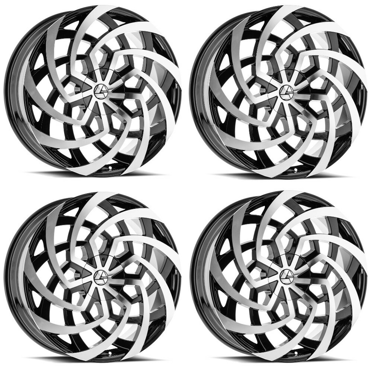 Set 4 26" Azara AZA-521 Gloss Black & Machined Wheels 26x9.5 6x135 6x5.5 25mm