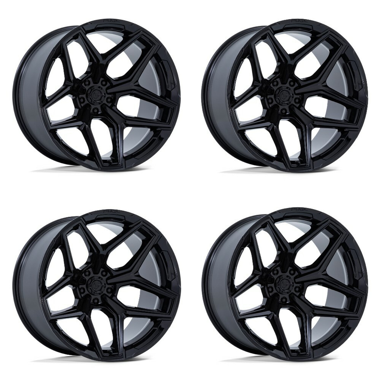 Set 4 22" Fuel Flux 22x9.5 6x5.5 20mm Gloss Black Wheels For Chevy GMC Ram Rims