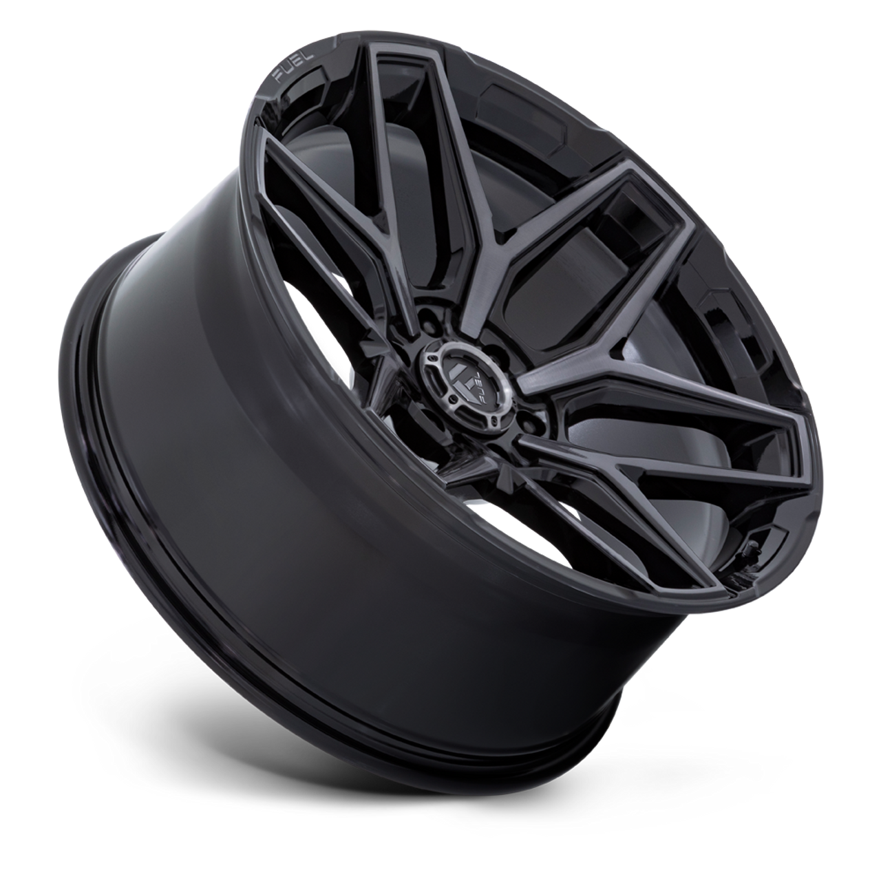 20" Fuel Flux 20x10 5x5 -18mm Gloss Black Brushed Face Gray Tint Lifted Wheel