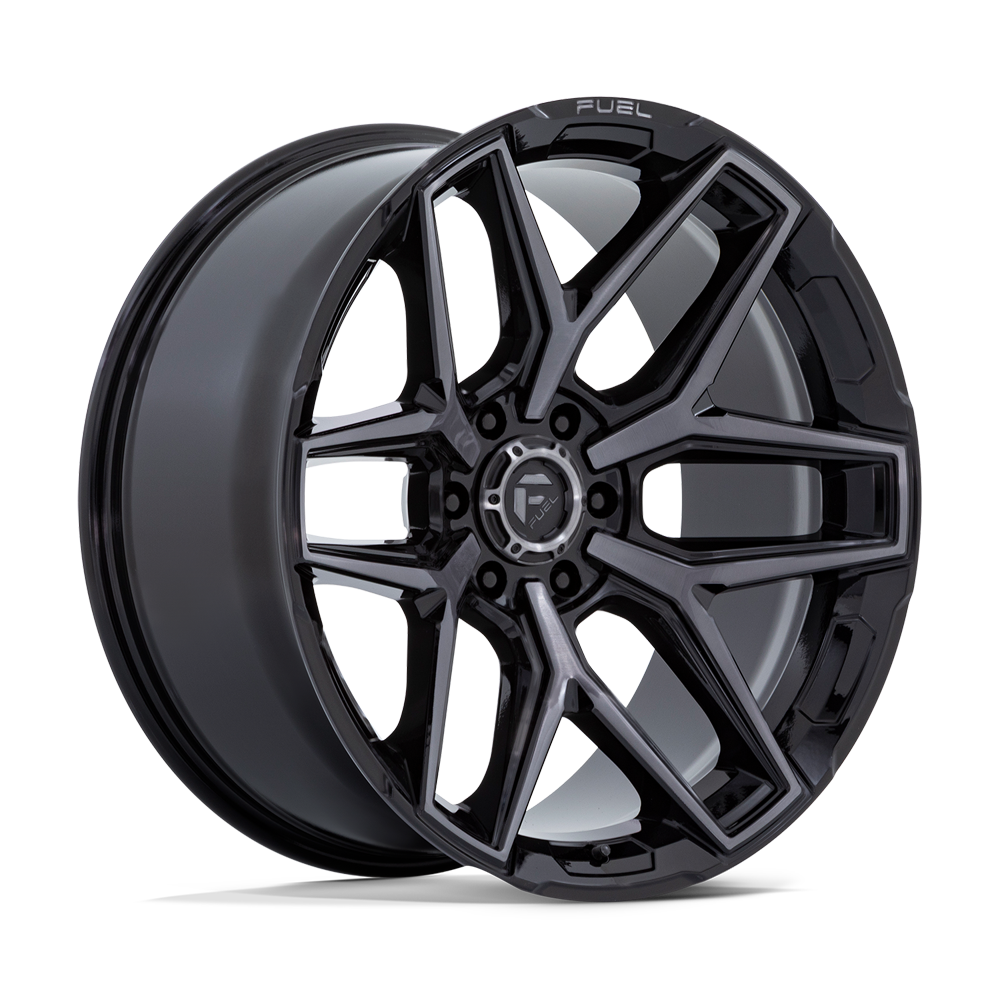 Set 4 20" Fuel Flux 20x10 5x5 -18mm Gloss Black Brushed Face Gray Tint Wheels