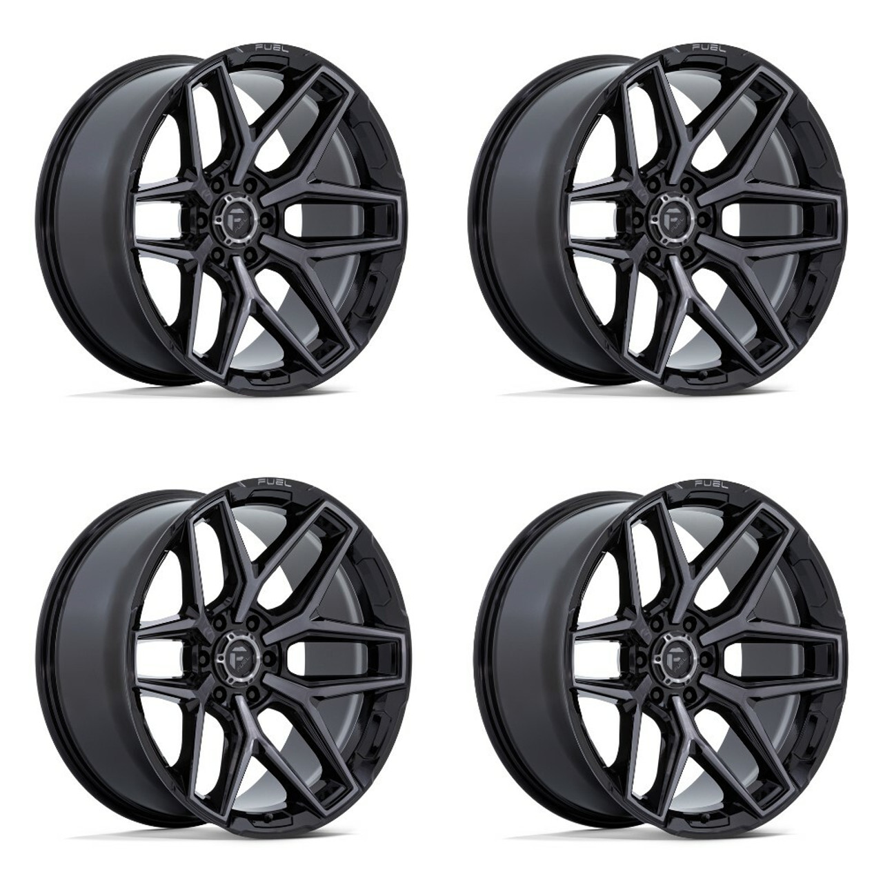 Set 4 Fuel  Flux 17x9 6x5.5 Gloss Black Brushed Face Gray Tint Wheels 17" -12mm