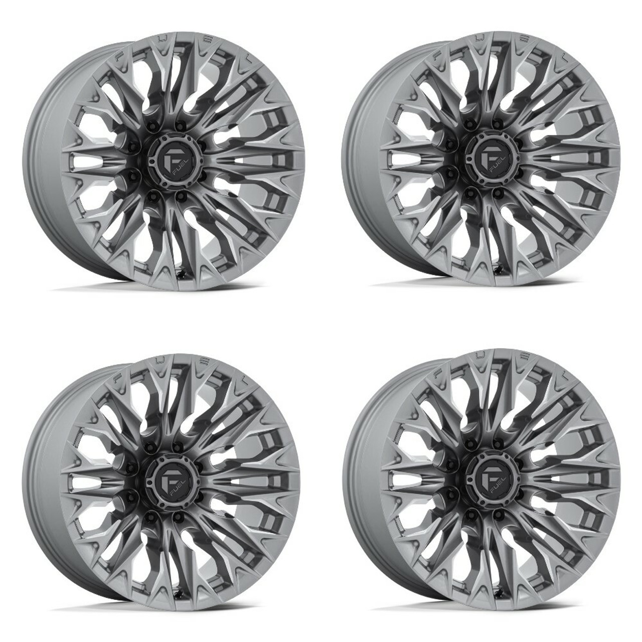 Set 4 20" Fuel D806 Flame 20x9 8x180 1mm Platinum Wheels For Chevy GMC Rims