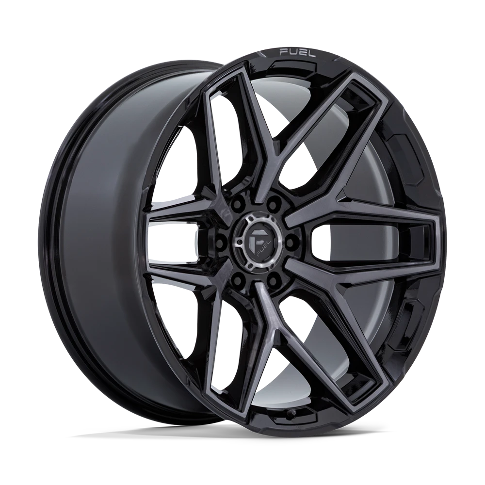 Set 4 Fuel  Flux 22x9.5 6x5.5 Gloss Black Brushed Face Gray Tint Wheels 22" 20mm