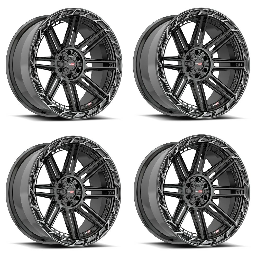 Set 4 20" Vortek Black Diamond Cut Ring Dark Tint VRP-501 20x9 6x135 6x5.5 18mm