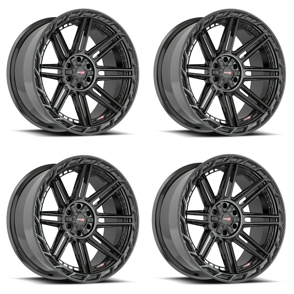 Set 4 22" Vortek Gloss Black VRP-501 22x10 Wheels 5x5 5x5.5 -18mm For Jeep Dodge