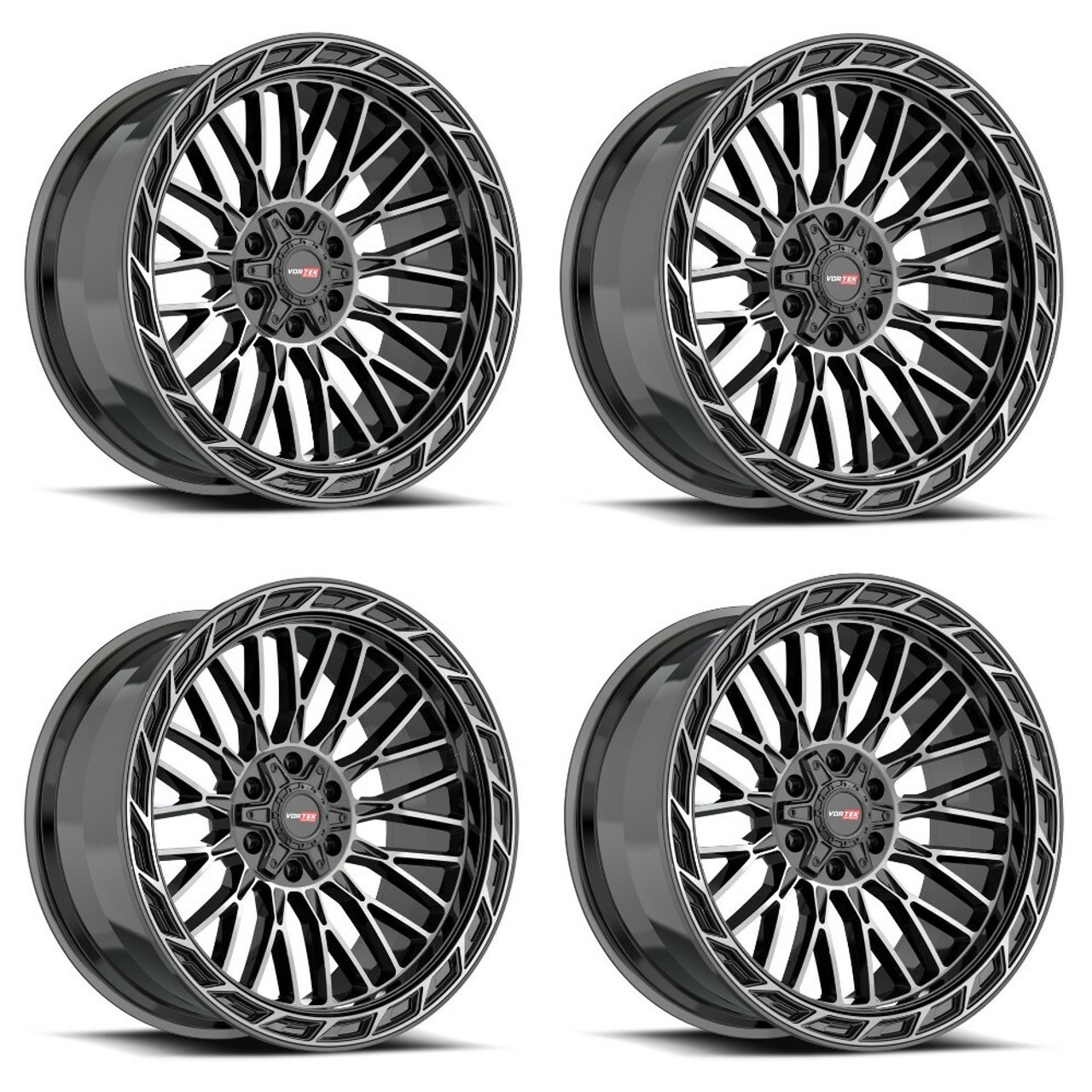 Set 4 20" Vortek Black Diamond Cut Ring Dark Tint VRP-502 20x10 5x5 5x5.5 -18mm