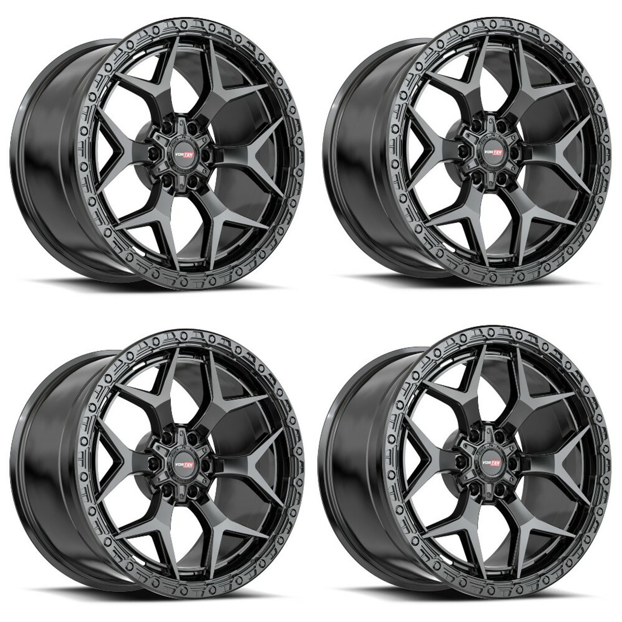 Set 4 22" Vortek Atheno Satin Black VRT-603 22x12 Wheel 8x6.5 Rim -44mm For Chevy