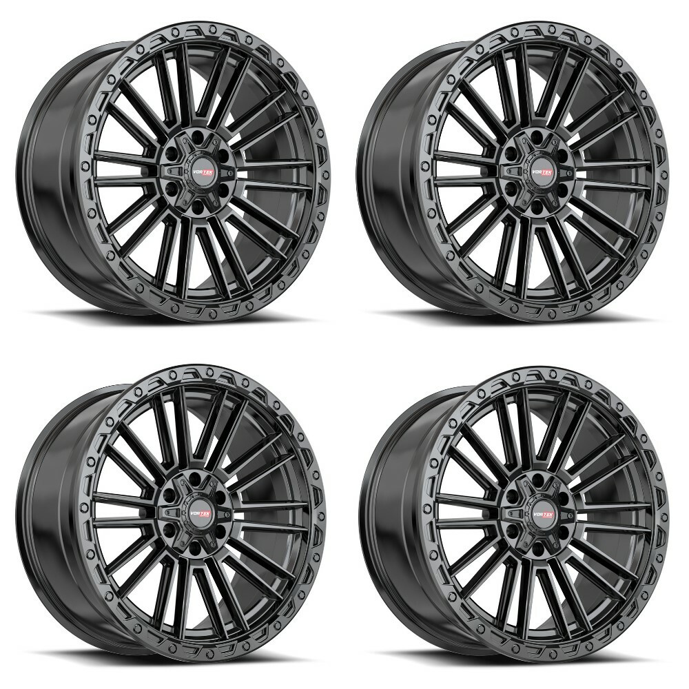 Set 4 22" Vortek Satin Black VRT-604 22x10 6x135 6x5.5 -18mm Lifted Truck Wheels
