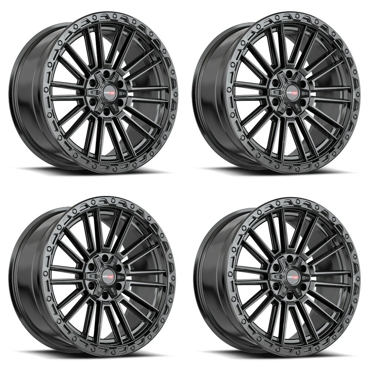 Set 4 17" Vortek Satin Black VRT-604 17x9 5x5 5x5.5 0mm For Jeep Dodge Wheels