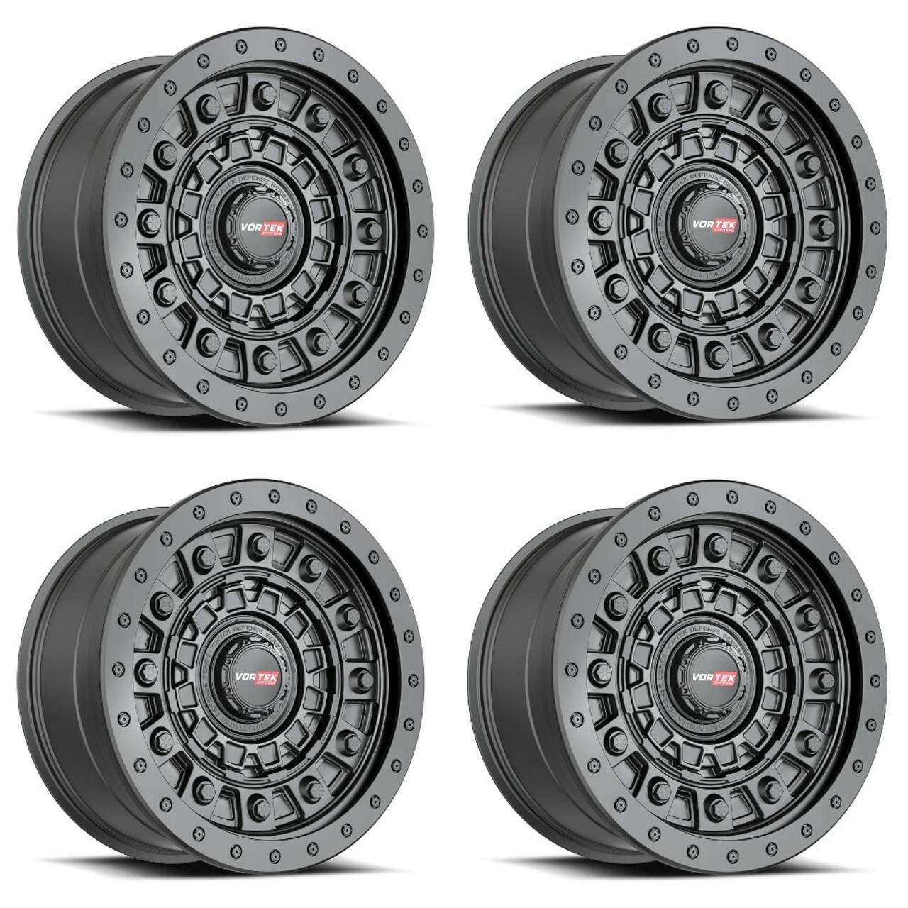 Set 4 17" Vortek Matte Black VRD-701 17x9 Wheels 6x4.5 6x5.5 0mm Truck Suv Rims