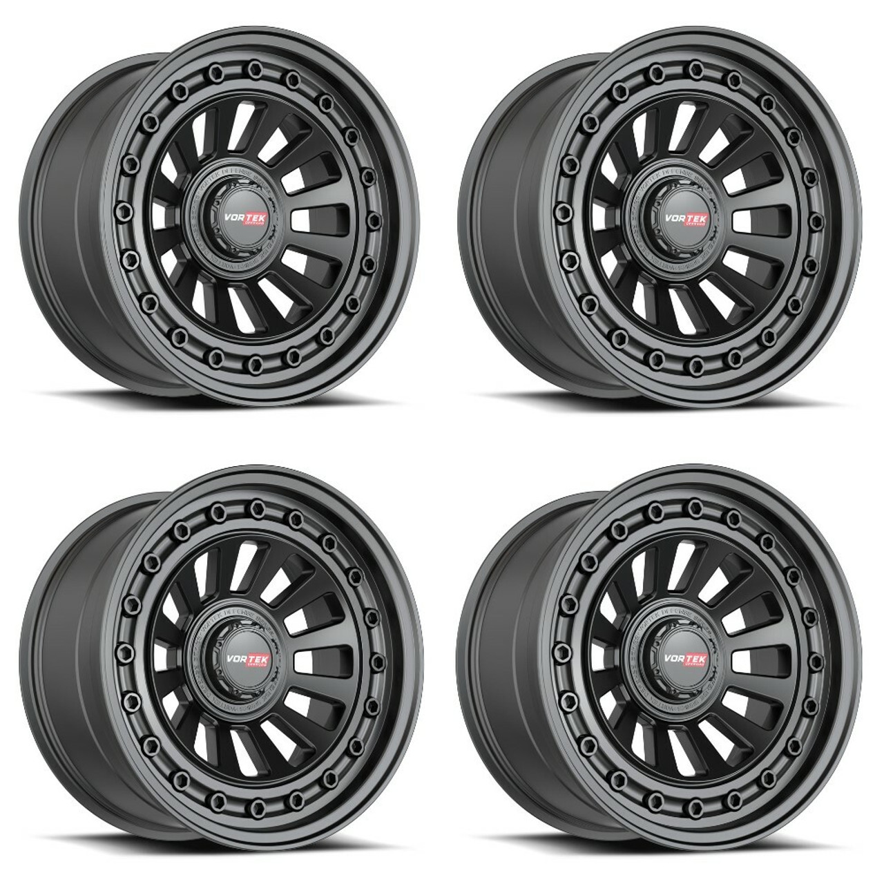 Set 4 20" Vortek Matte Black VRD-702 20x9.5 6x135 6x5.5 12mm Truck Suv Wheels