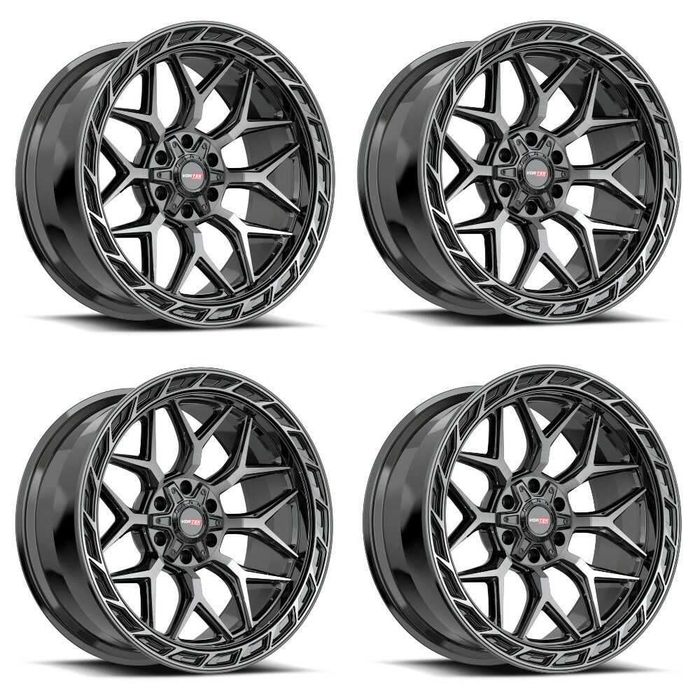 Set 4 22" Vortek Black Diamond Cut Dark Tint VRP-504 22x10 6x135 6x5.5 -18mm