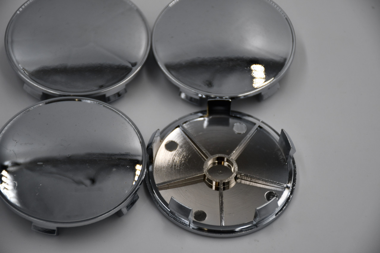 Set 4 Plain Chrome Center Cap Hub Cap 65mm Snap In 5 Clips