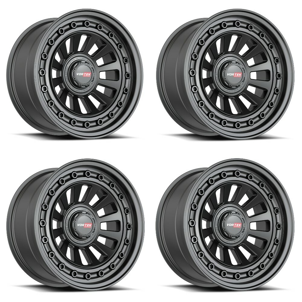 Set 4 18" Vortek Matte Black VRD-702 18x9 6x135 6x5.5 0mm For Ford Chevy GMC