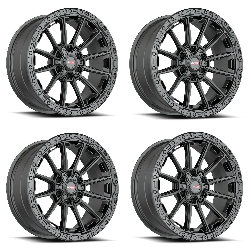 Set 4 18" Vortek Matte Black VRT-601 18x9 Wheels 6x135 6x5.5 0mm Truck Suv Rims