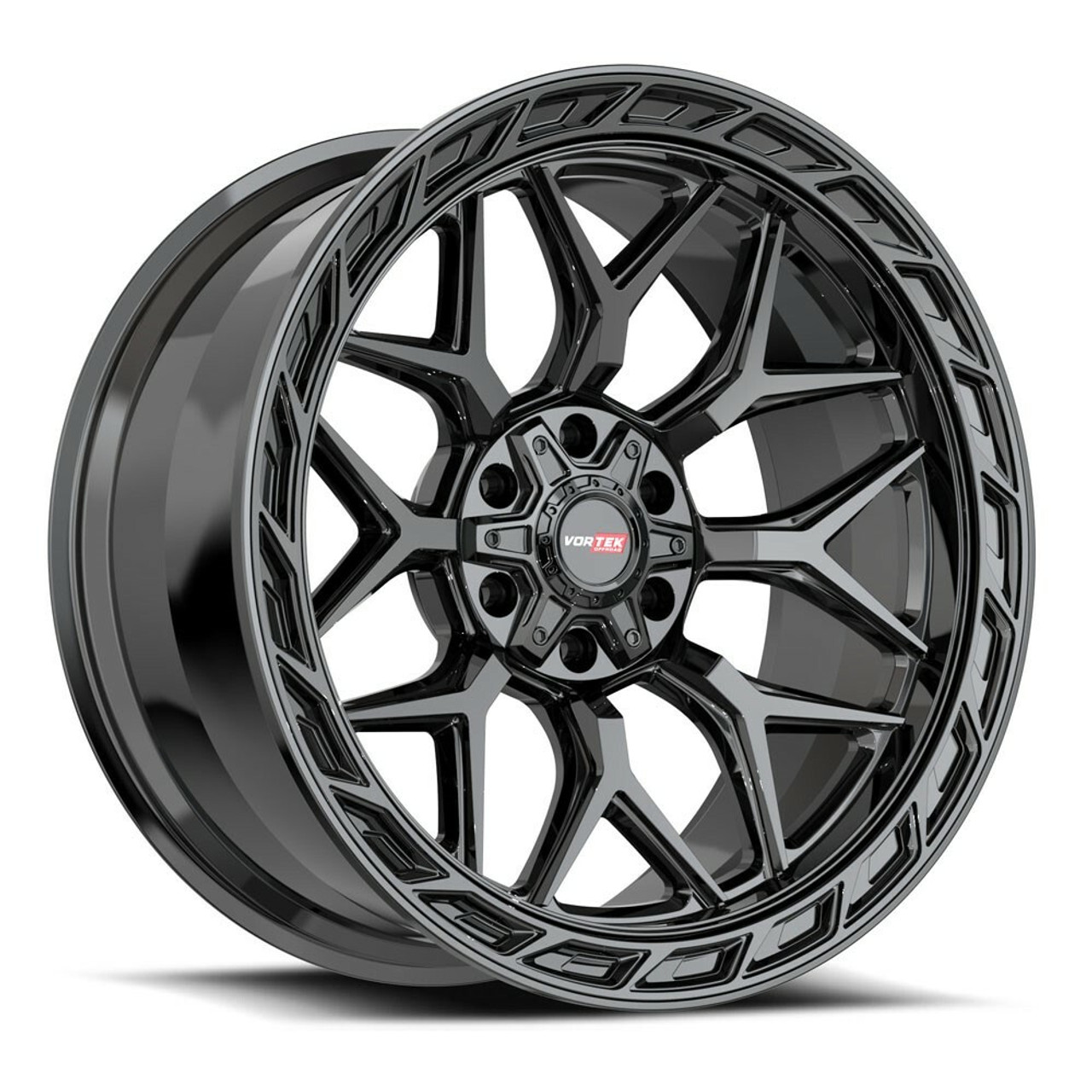 20" Vortek Gloss Black VRP-504 20x9 Wheel 6x135 6x5.5 18mm For Ford Chevy GMC