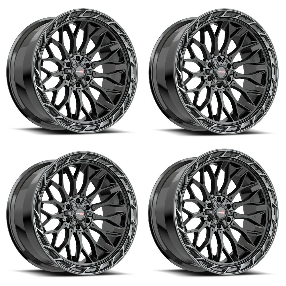 Set 4 20" Vortek Black Diamond Cut Ring Dark Tint VRP-503 20x10 6x135 6x5.5 -18