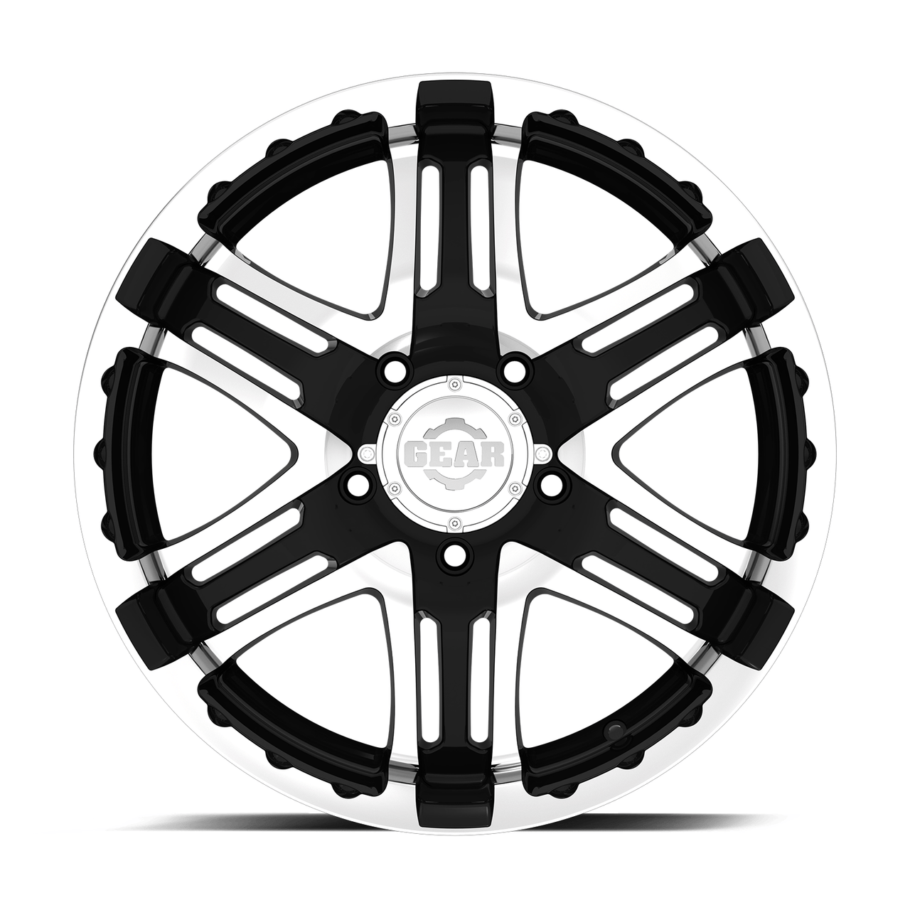 Set 4 20" Gear Off Road 713MB Double Pump mirror machined face with gloss black accents 20x9 Wheels 6x135 +30mm