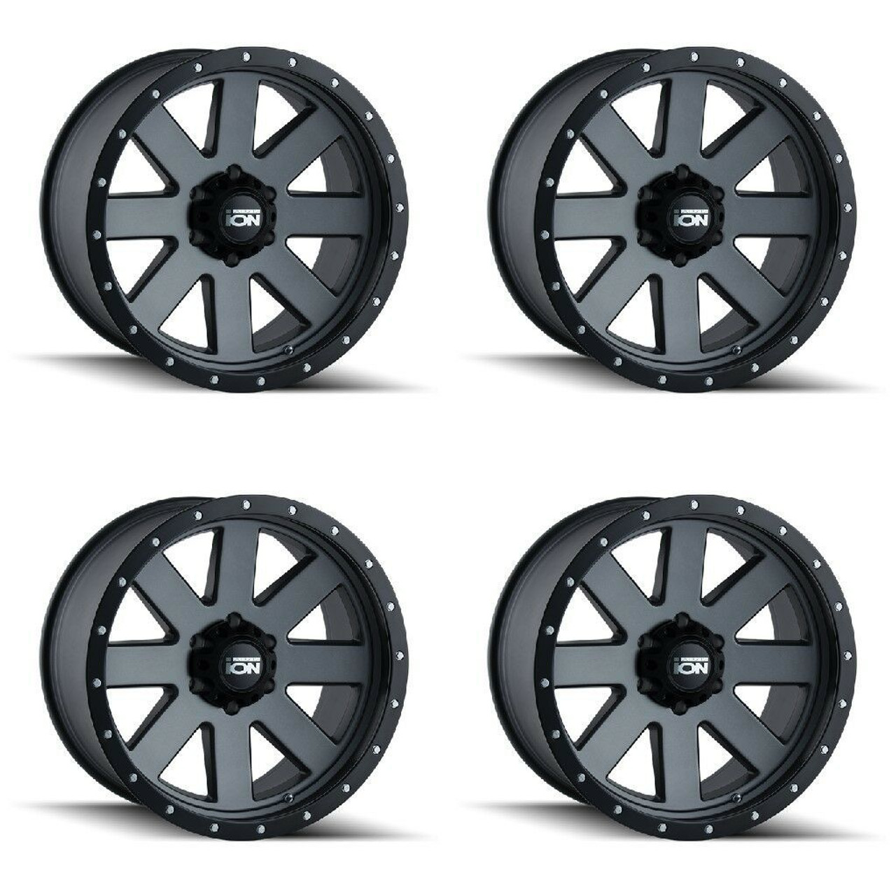 Set 4 20" Ion 134 20x10 Matte Gunmetal Black Beadlock 6x5.5 Wheels -19mm Rims