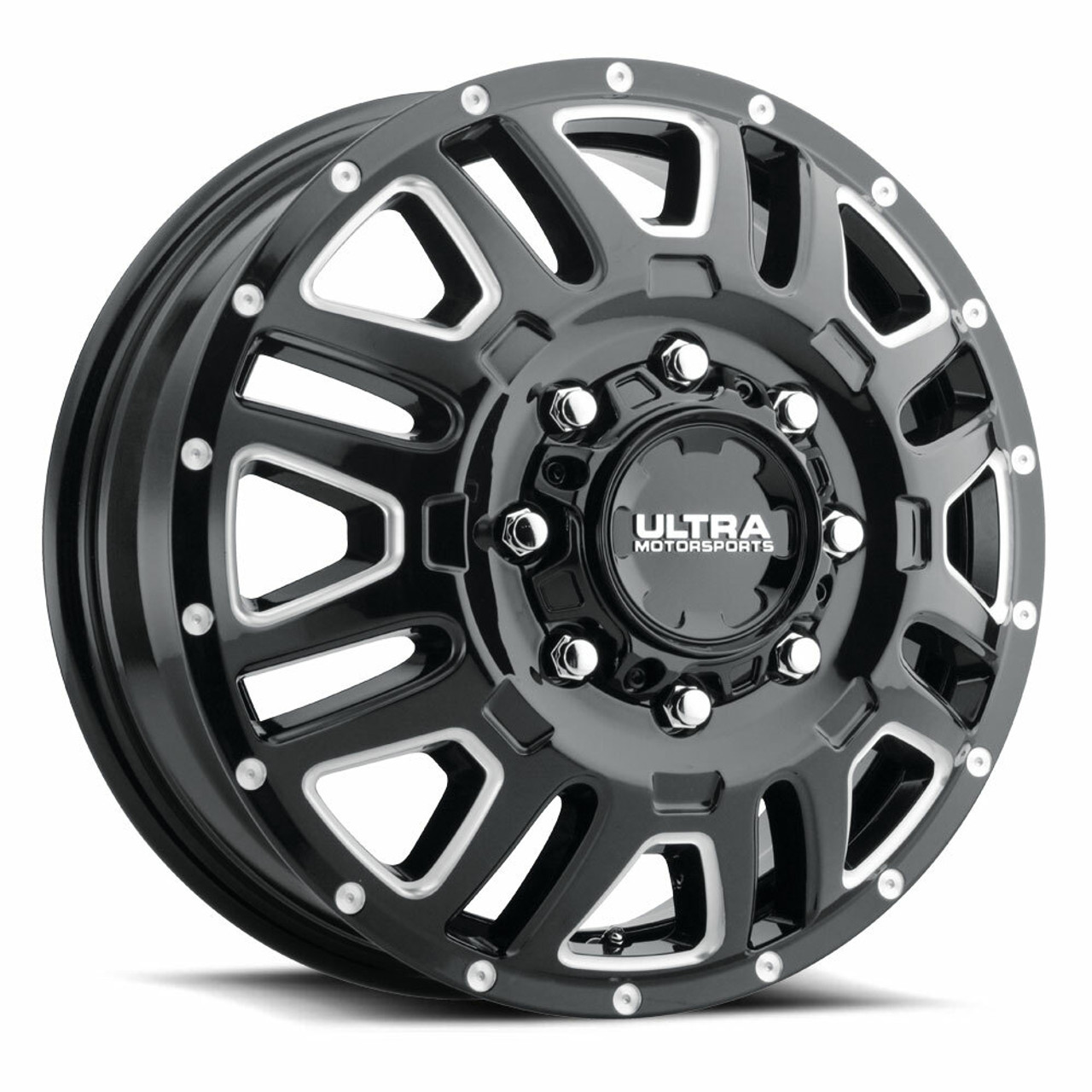 16" Ultra 003FBM Hunter Dually 16x6 6x205 Gloss Black CNC Milled Accents 129mm