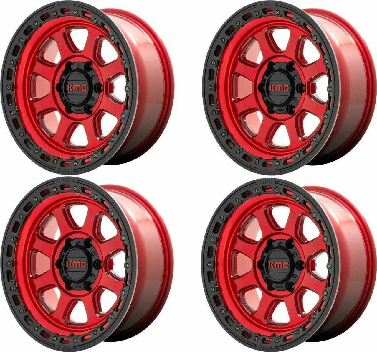 Set 4 KMC KM548 Chase 18x9 8x170 Candy Red Black Lip Wheels 18" 18mm Truck Rims