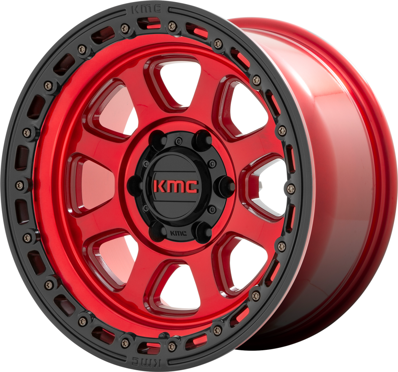 Set 4 KMC KM548 Chase 18x9 8x170 Candy Red Black Lip Wheels 18" 18mm Truck Rims