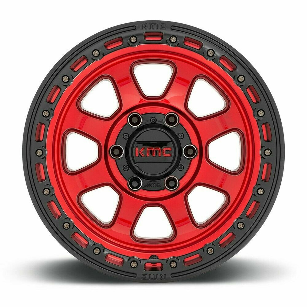 Set 4 KMC KM548 Chase 18x9 8x170 Candy Red Black Lip Wheels 18" 18mm Truck Rims