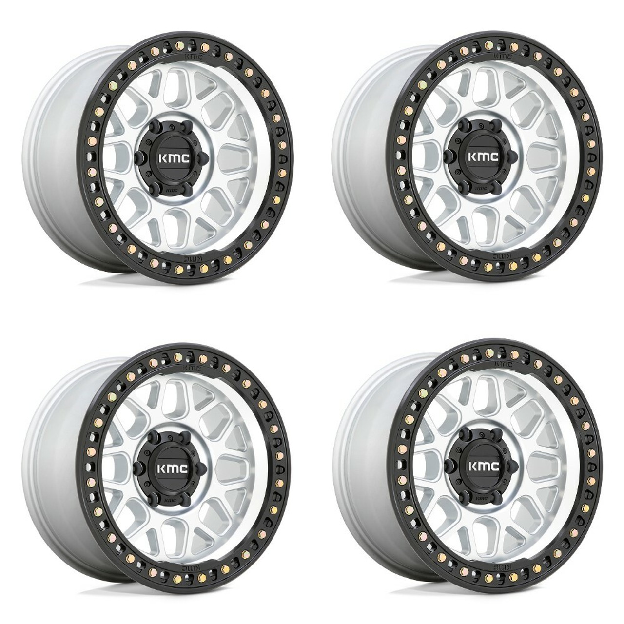 Set 4 KMC KM549 Grs 17x8.5 8x6.5 Machined Satin Black Lip 17" 0mm Truck Wheels
