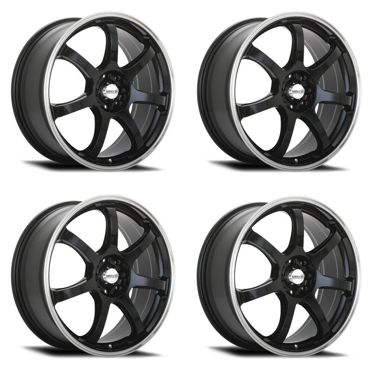 A177015: 15x6.5 5x100 38 Offset Maxxim Rims 11B KNIGHT GLOSS BLACK  W/MACHINED LIP