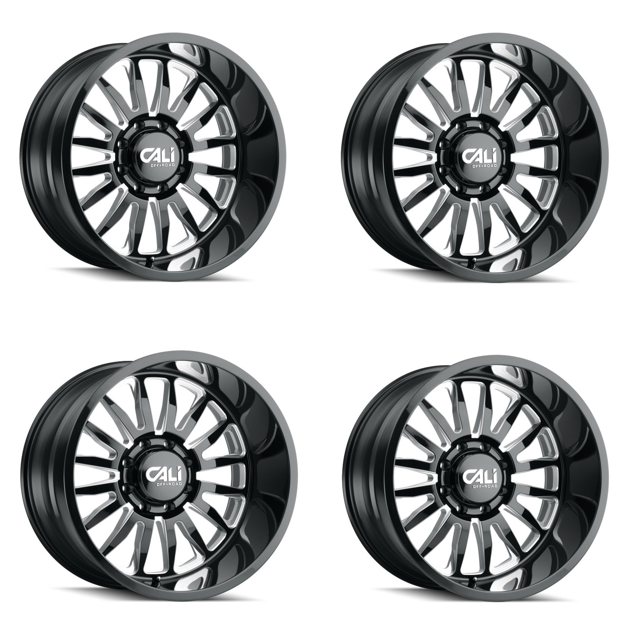 Set 4 20" Cali Off-Road Summit 20x10 Gloss Black Milled Spokes 8x6.5 Rims -25mm Set 4 20" Cali Off-Road Summit 20x10 Gloss Black Milled Spokes 8x6.5 Rims -25mm
