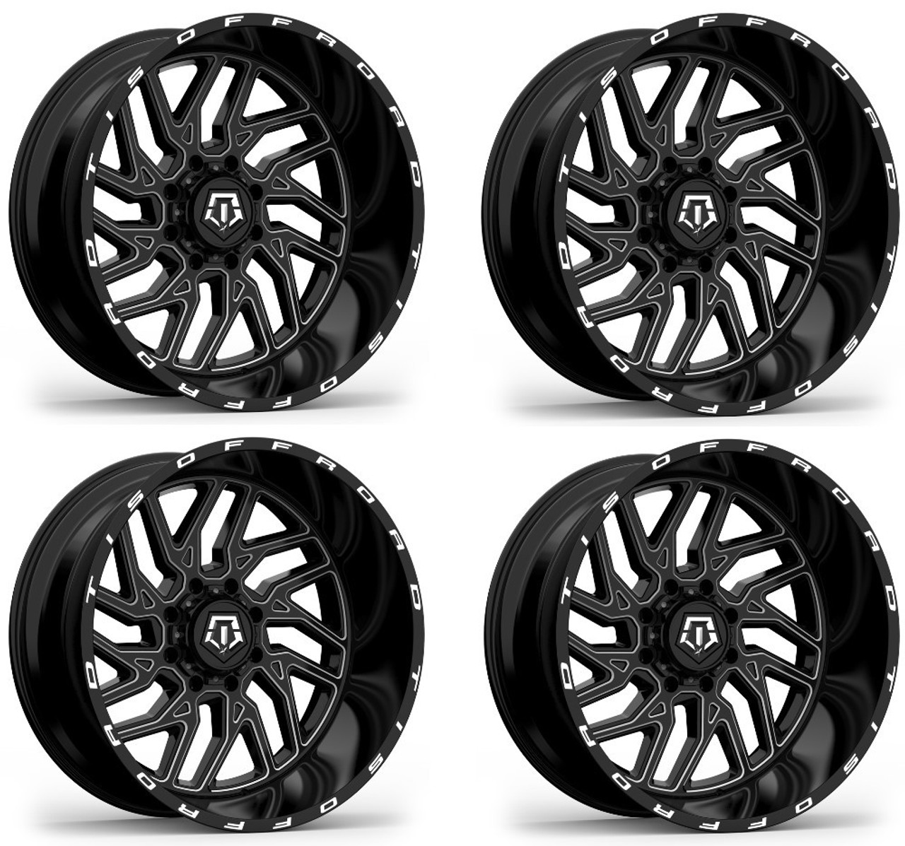 Set 4 20" TIS 544BM Gloss Black Milled 20x10 Wheels 5x4.5 5x5 -25mm Lifted Rims