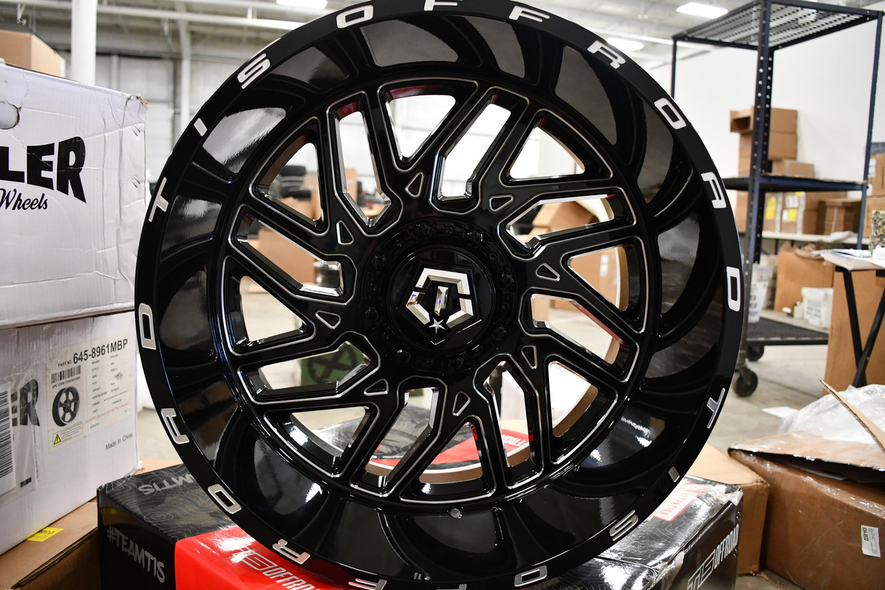 Set 4 20" TIS 544BM Gloss Black Milled 20x10 Wheels 5x4.5 5x5 -25mm Lifted Rims
