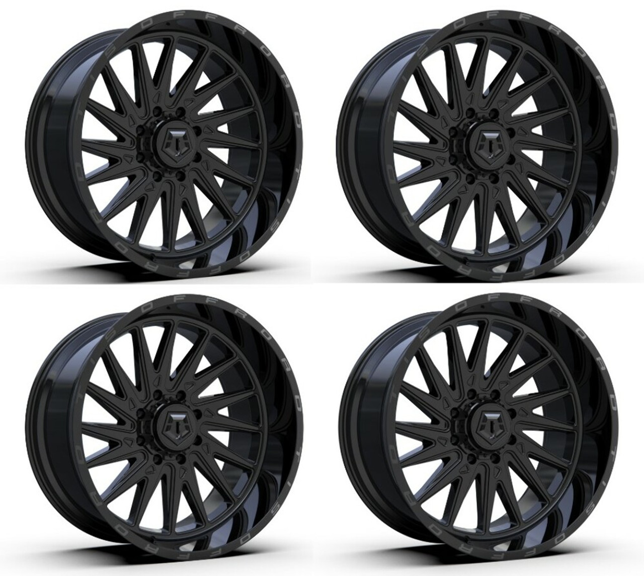 Set 4 24" TIS 547B Gloss Black 24x12 Wheels 8x6.5 -44mm For Chevy GMC Ram Ford