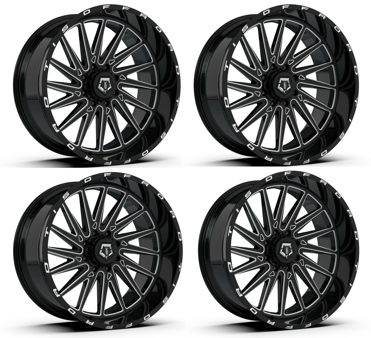 Set 4 22" TIS 547BM Gloss Black Milled 22x12 Wheels 8x180 -44mm For Chevy GMC