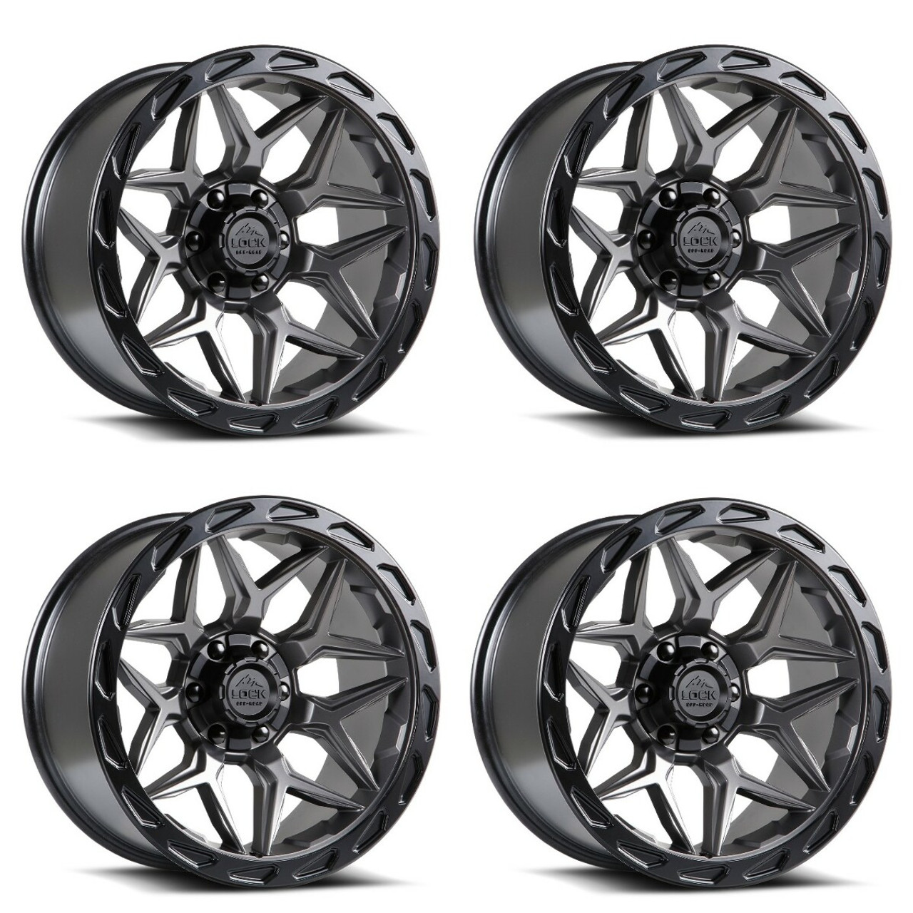 Set 4 22" Lock Offroad Matte Grey Black Ring Matrix 22x10 6x135 6x5.5 -18mm Rims