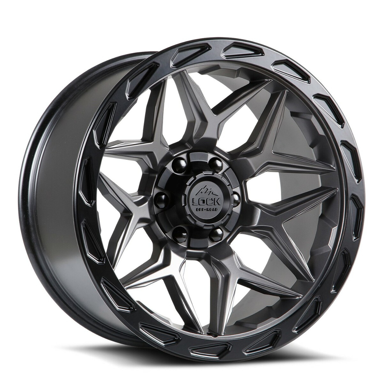 Set 4 22" Lock Offroad Matte Grey Black Ring Matrix 22x10 6x135 6x5.5 -18mm Rims