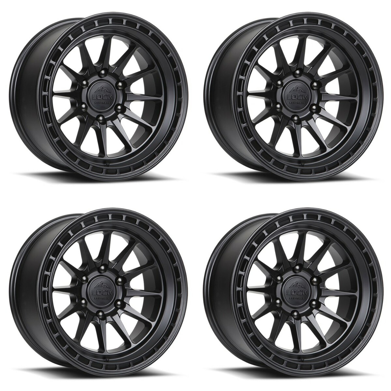 Set 4 17" Lock Offroad Matte Black Matte Black Ring Baja 17x9 6x5.5 -12mm Wheels