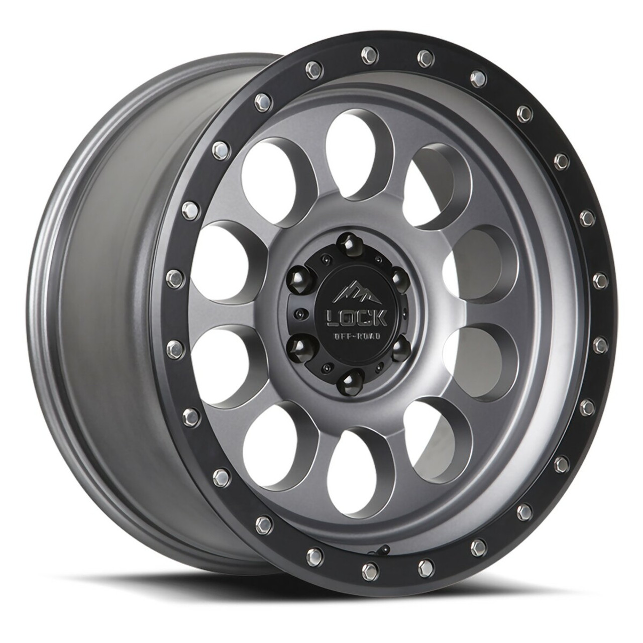 Set 4 17" Lock Offroad Matte Grey Matte Black Ring 50CAL 17x9 6x135 -12mm Wheels