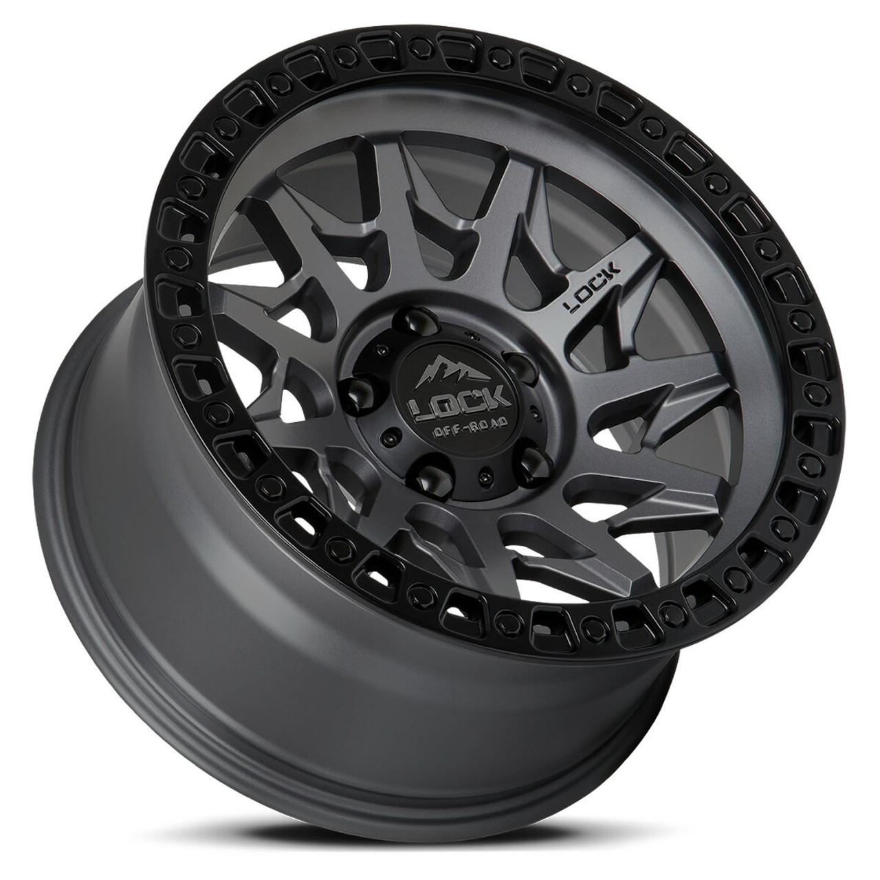 Set 4 20" Lock Offroad Matte Grey Matte Black Ring Lunatic 20x10 6x5.5 -18mm Rim