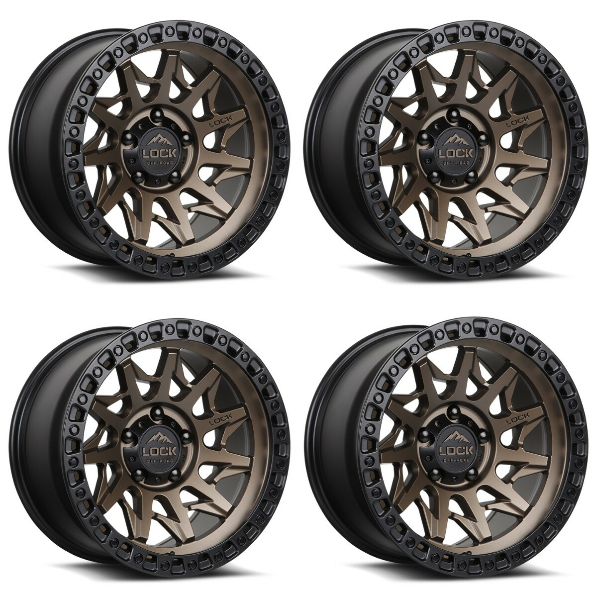 Set 4 17" Lock Offroad Matte Bronze Matte Black Ring Lunatic 17x9 6x5.5 1mm Rims