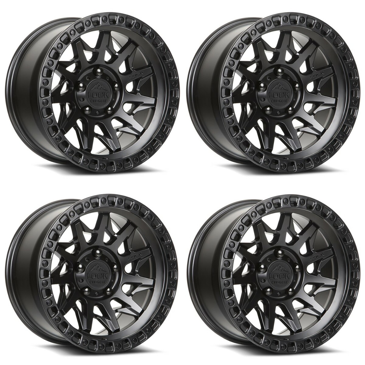 Set 4 18" Lock Offroad Matte Black Matte Black Ring Lunatic 18x9 Wheels 5x5 1mm