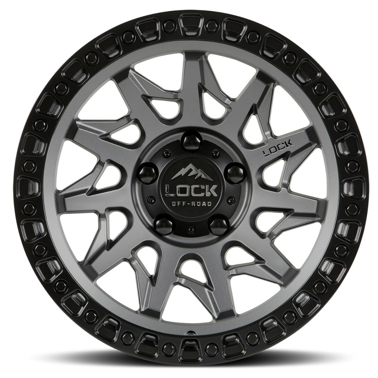 Set 4 20" Lock Offroad Matte Grey Matte Black Ring Lunatic 20x10 6x135 -18mm Rim