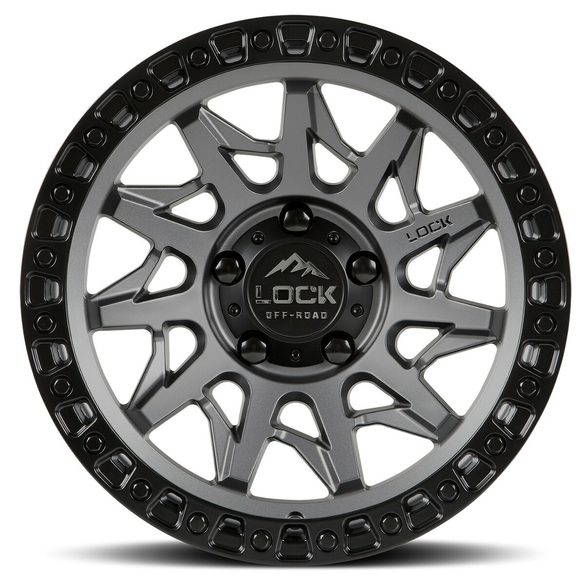 Set 4 17" Lock Offroad Matte Grey Matte Black Ring Lunatic 17x9 6x135 1mm Wheels