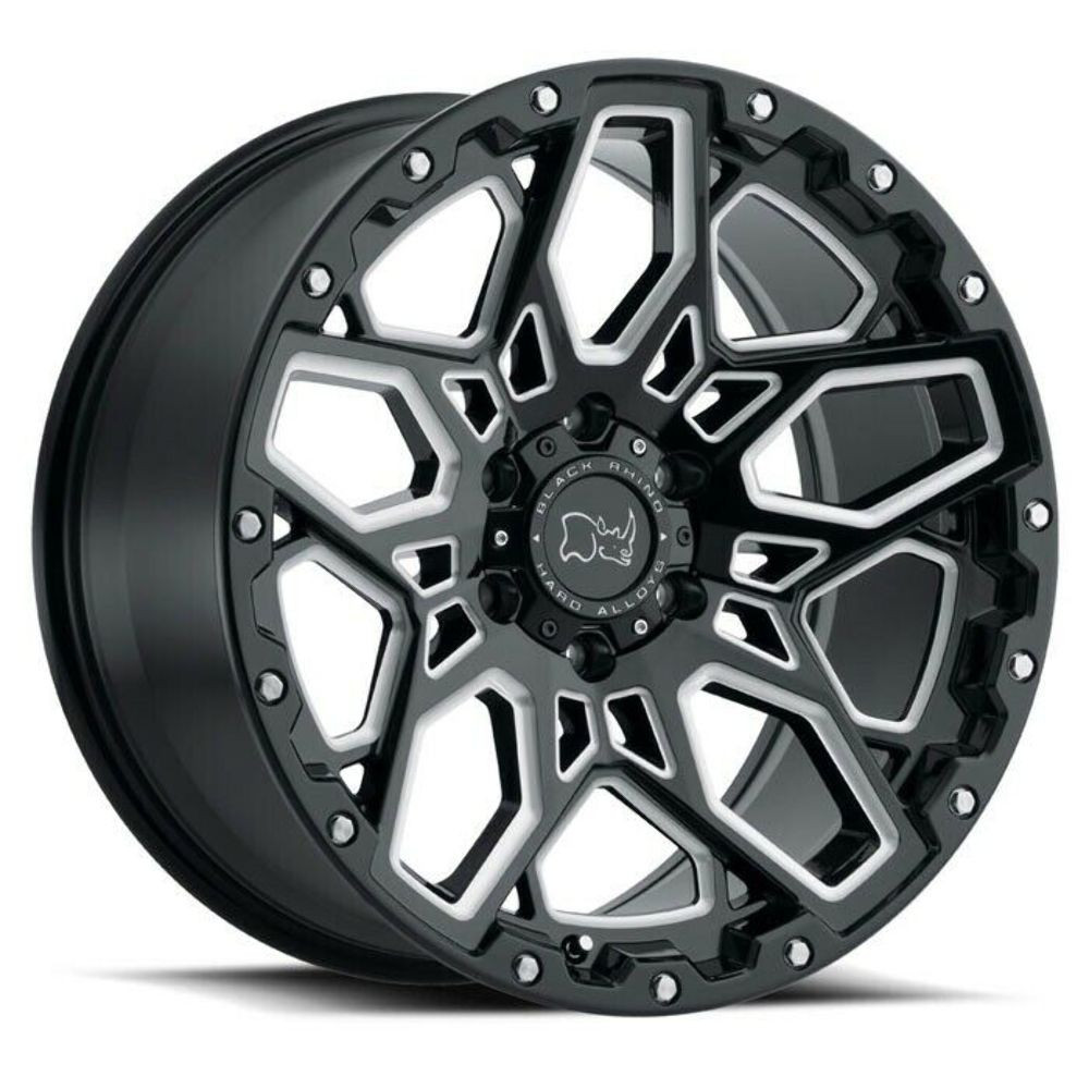 Black Rhino Shrapnel 20x9.5 5x150 Gloss Black W  Milled Spokes Wheel 20" 12mm