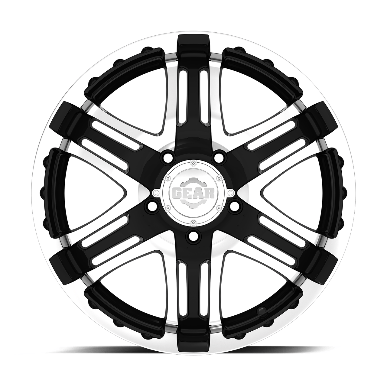 Set 4 17" Gear Off Road 713MB Double Pump mirror machined face with gloss black accents 17x9 Wheels 8x6.50 +10mm