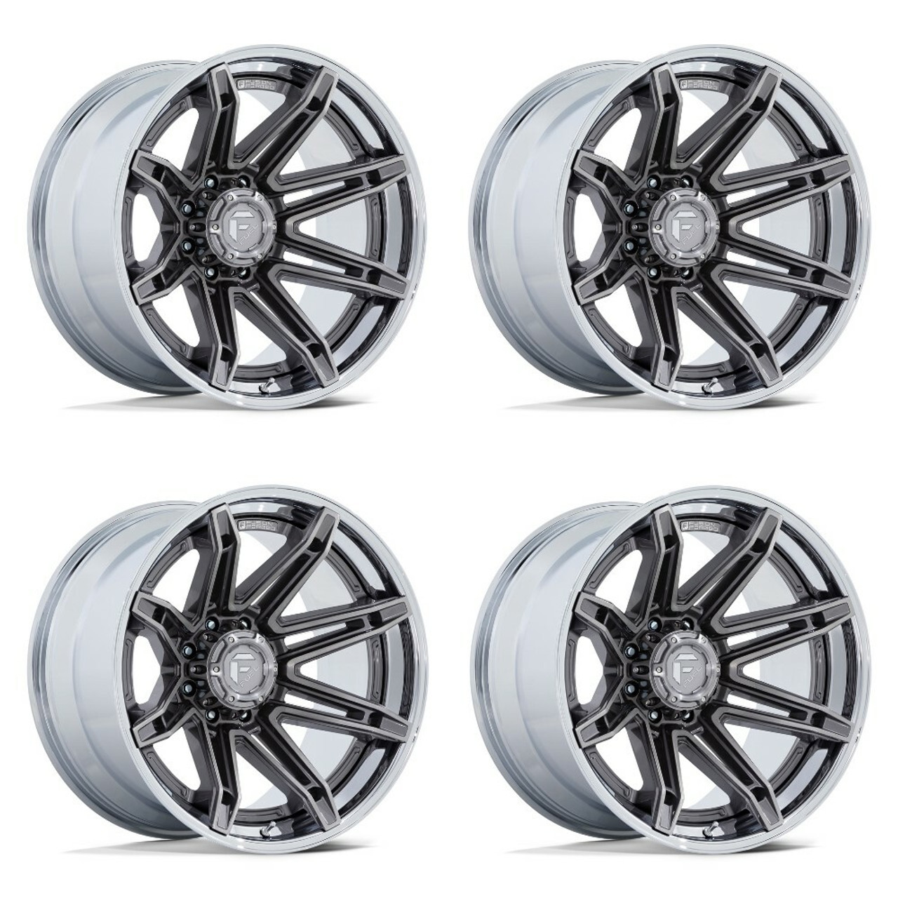 Set 4 Fuel FC401 Brawl 22x10 6x135 Platinum Chrome Lip 22" -18mm Lifted Wheels