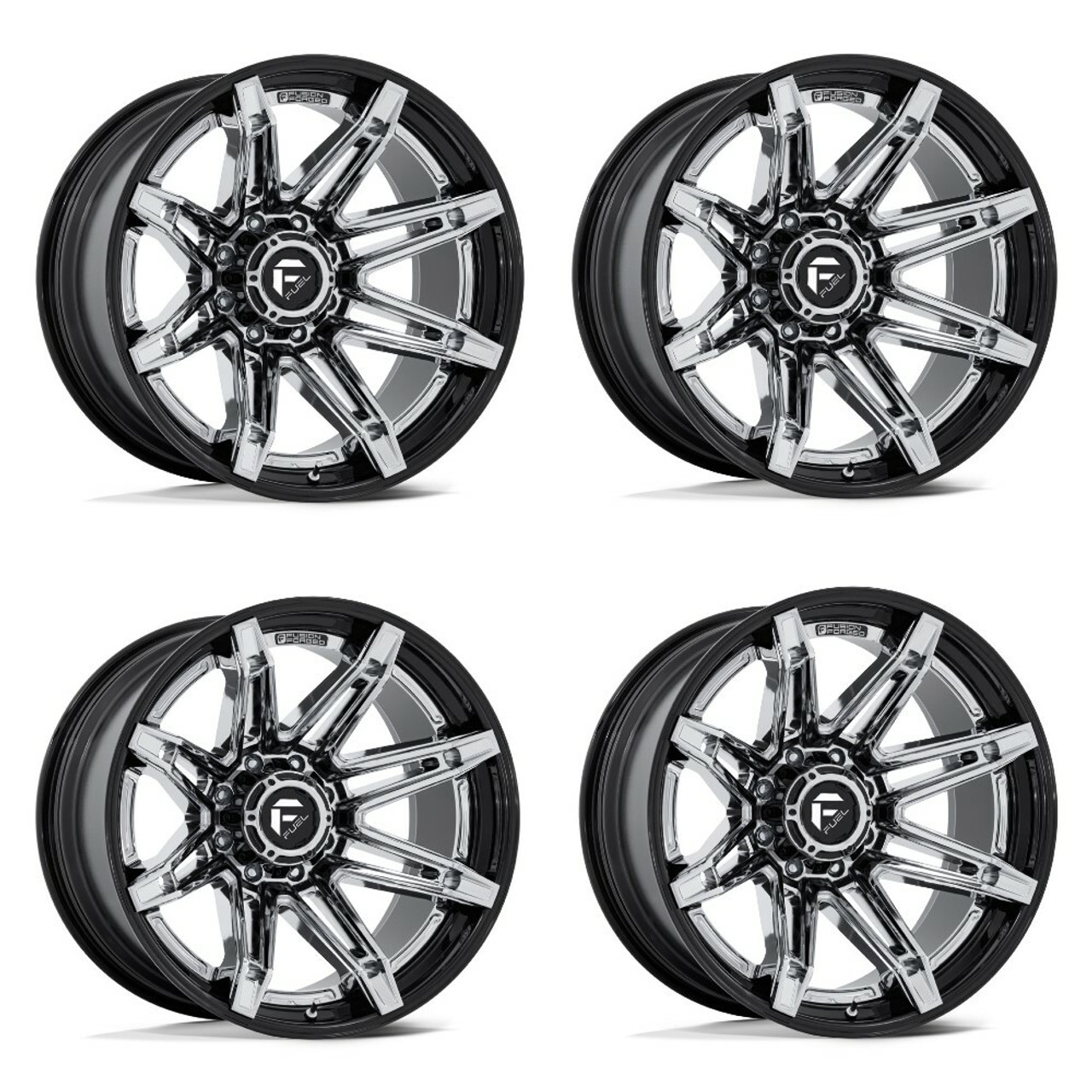 Set 4 Fuel FC401 Brawl 22x10 6x135 Chrome Gloss Black Lip 22" -18mm Truck Wheels