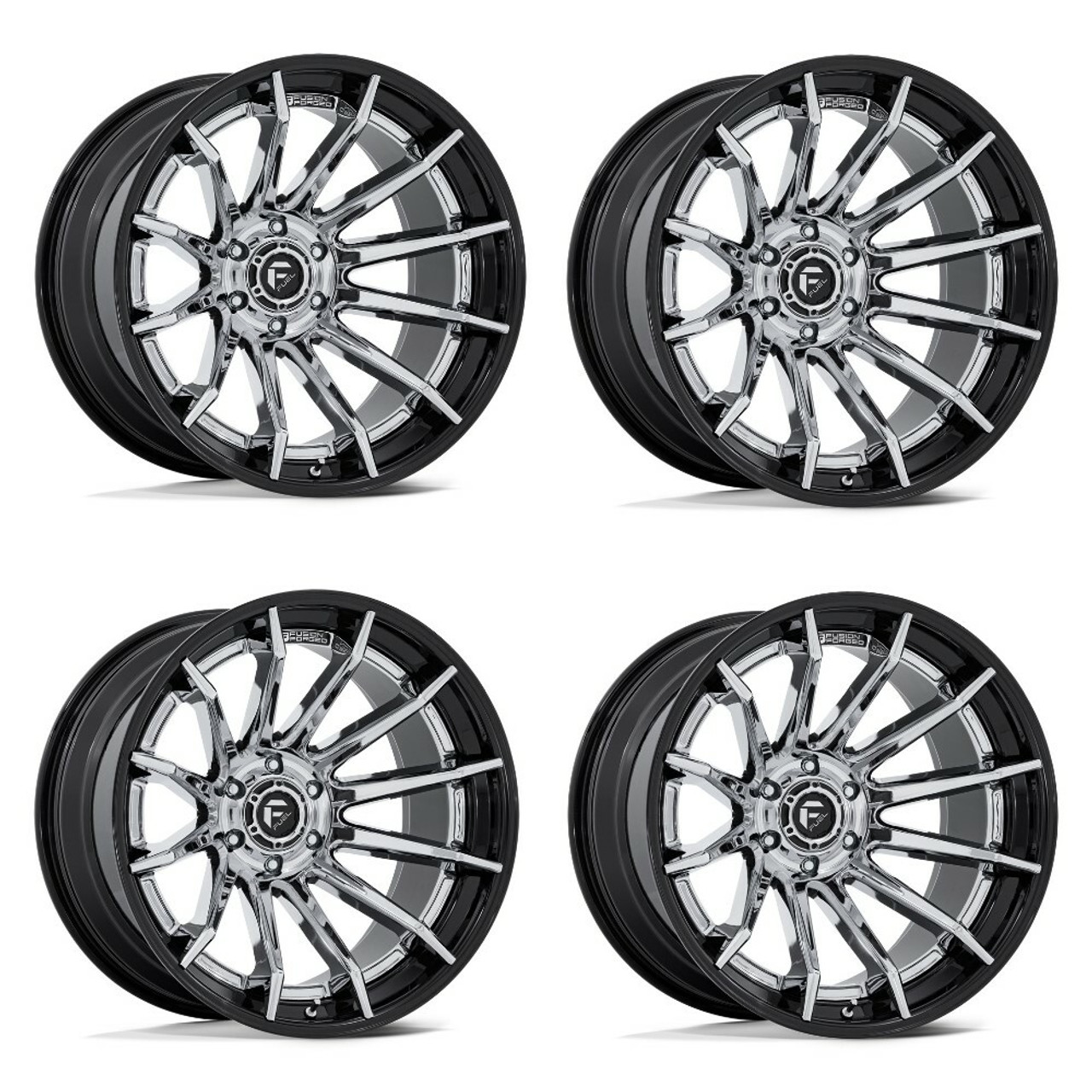 Set 4 Fuel FC403 Burn 22x10 5x5 Chrome Gloss Black Lip 22" -18mm Lifted Wheels