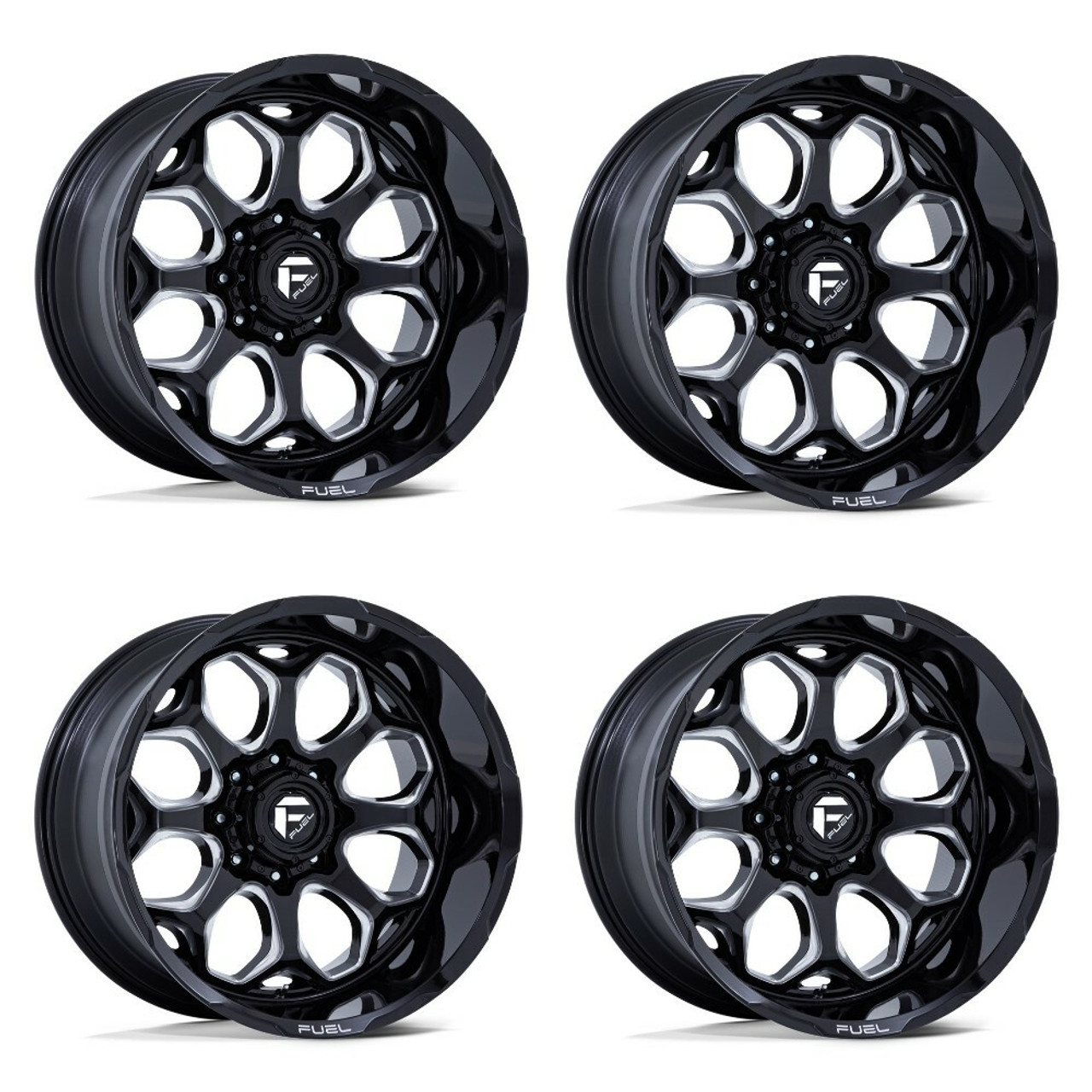 Set 4 Fuel FC862 Scepter 22x12 6x5.5 Gloss Black Milled 22" -44mm Truck Wheels
